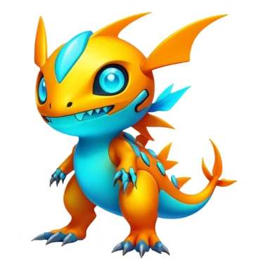Tropical futuristic lush warm-colored neon-colored Fakémon-Digimon-creature sticker