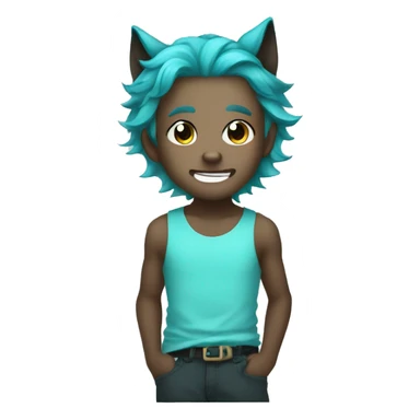 chibi cyan hair boy with wolf ears happy sticker