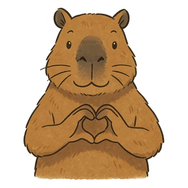 ghibli style capybara making a heart with his hands sticker