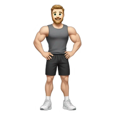 Full height Actively gesturing with hands Pale skinned Fit Man With the biceps and brown hair in dark gray Sleeveless Mike, black oversize sports shorts, watch and white Sneakers sticker