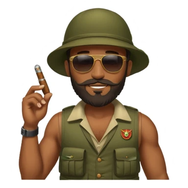 brauny vested sunglasses bearded jungle commando smoking a cigar with a grin sticker