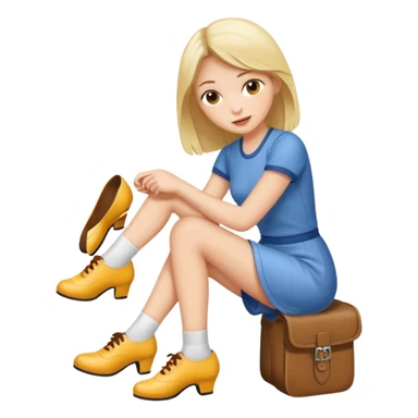 girl putting on shoe sticker