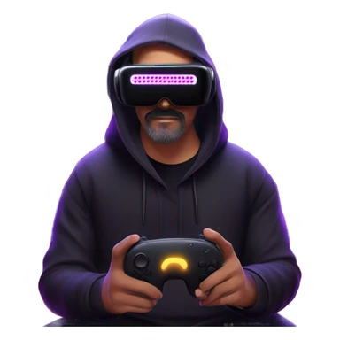 Big Lebowski wearing a black hoodie with "OMG" letters on it and VR headset oculus quest 2 in a cyberpunk VR environment with violet neon lighting. sticker