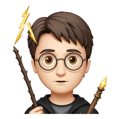 Harry Potter with glasses, lightning scar, and wand sticker