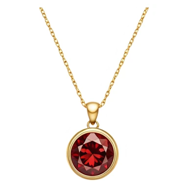 polished round red garnet pendant on a delicate gold chain, glowing with warmth and magic sticker