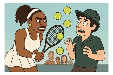 Serena Williams tennis Tennis balls a man black curly hair dark green a hat the people sticker