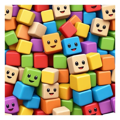 A stack of colorful toy blocks, each with adorable faces and expressions sticker