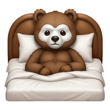 sleepy cute bear with mask sitting on comfiest bed sticker