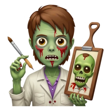 painter zombie with brown hair and art item sticker