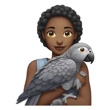 Black girl hugging an African grey parrot sticker