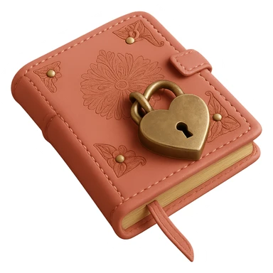 Add a heart-shaped lock to the pink leather-bound diary. Keep the background transparent. Make it realistic and detailed. sticker