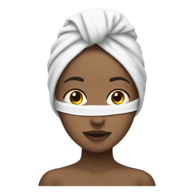 girl with towel on her head and a face mask sticker