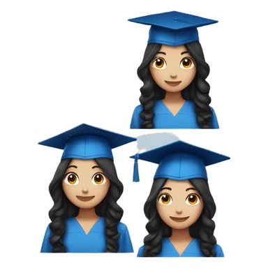 asian girl wearing blue graduation cap with long curly black hair sticker