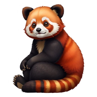 Red panda sitting on top of a giant panda sticker