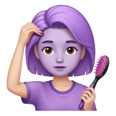 pastel purple person brushing their hair with a hair brush, Apple iOS style emoji sticker