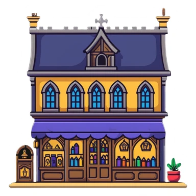 Fantasy merchant shop with medieval storefront and magical items displayed sticker