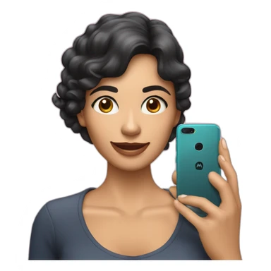 Morena con telefono motorola con numero en la mano sticker