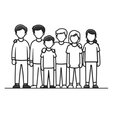 team of five caucasian people standing together sticker