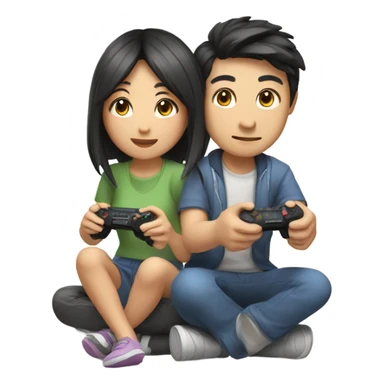 Cute asian couple playing video games sticker