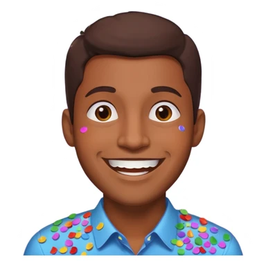 Emoji de un hombre feliz de festejo solo cabeza morocho y con confeti  sticker