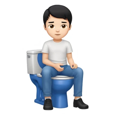 menino tom de pele medio claro com cabelo preto sentado no vaso sanitário quadrado sticker