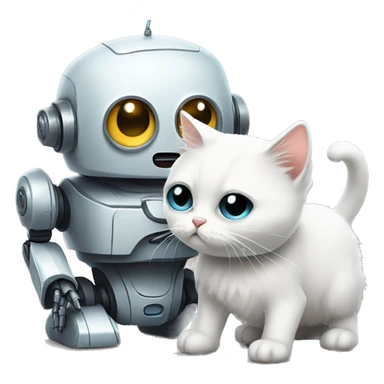 Sad robot and a white kitten sticker