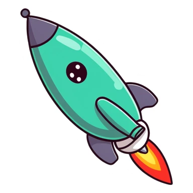 A cartoon rocket toy with stars, a happy expression and little arms sticker