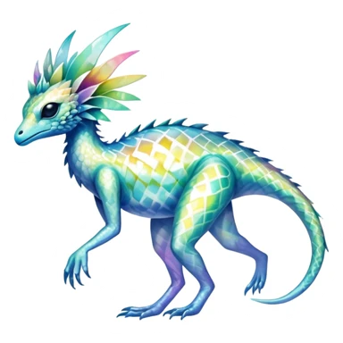a translucent iridescent ethereal tropical edgy vernid-fionbri-creature with splash patterns full body sticker
