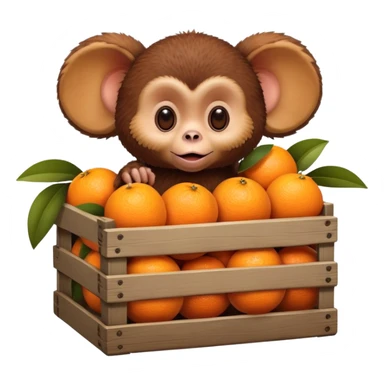 Cheburashka with big ears in a crate of oranges sticker