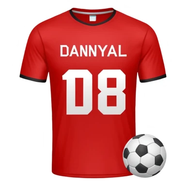 Football T-shirt saying "Danyaal" on the back with number 18 sticker
