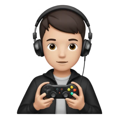 boy with headphones holding all black game controller sticker