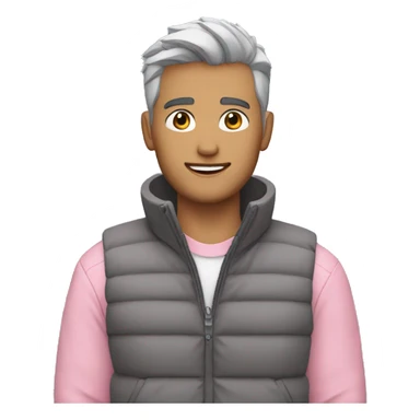 Finance bro with light grey short spike hair grey puffer vest over pink shirt sticker