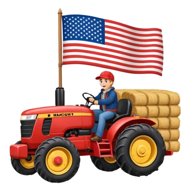Fall hay bale trailer rides with USA flag on tractor sticker
