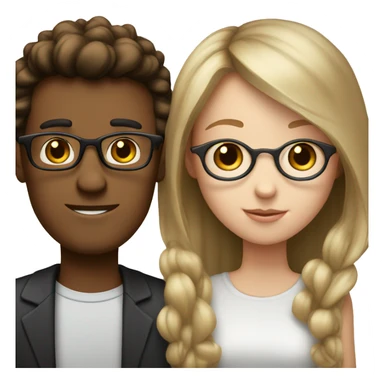 Lighter Brown guy with glasses , and a white girl with black hair and bangs no glasses in a relationship  sticker