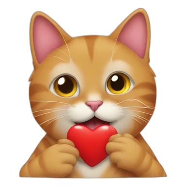 cat giving a kiss represented by a red heart sticker