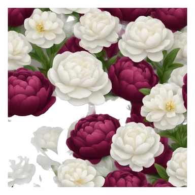 Ramo de flores peonias de color burdeos y blancas  sticker
