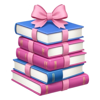 Pink Books stacked up and tied together by a white bow sticker