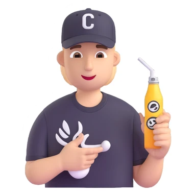 cartoon man with a t-shirt and baseball hat, holding a White Claw and a vape, modern emoji style sticker