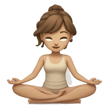 white girl with brown hair doing yoga in beige tones  sticker