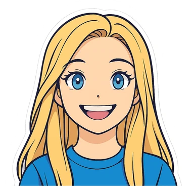 Make her smile wider in the style of sticker with transparent background. The original style 'sticker' does not support editing, so using the general style to respect the sticker look. sticker