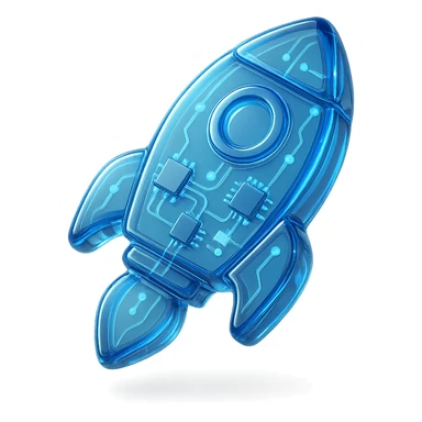 rocket icon with glossy circuit style sticker