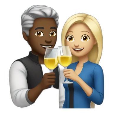A black female with brown eyes and blond medium long hair and a black male with blue eyes and grey hair, they toast to each other with a glass of white wine. sticker