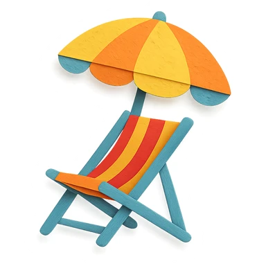 beach chair with layered paper effect in paper-craft style on a white background sticker
