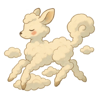 soft vanilla cloud doe with rosy cheeks, floating gracefully like a witch, ghibli style sticker