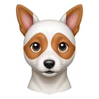 a fully white jack russell the size of a kelpie with floppy ears and a half white face sticker