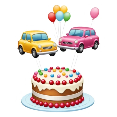2 cars jumping out of cake sticker