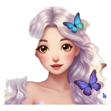 gorgeous shiny anime lady with butterflies and beautiful hair fairycore cottagecore sticker