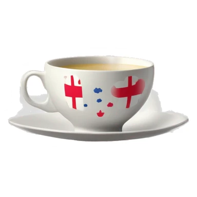 A teacup with delicate patterns let the rising vapor form the outline of the United Kingdom flag sticker