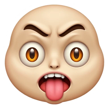 A face emoji with its tounge out but the eyes are evil and kind of crazy and the eyebrows are turned I sticker