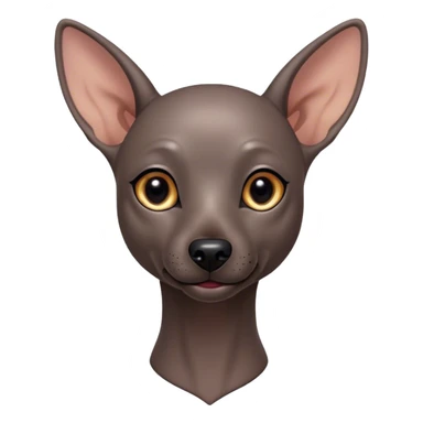 Cinematic Cute Xoloitzcuintle dog Portrait Emoji, Head tilted playfully and inquisitively, featuring smooth, hairless ebony skin with distinctive, artistic wrinkles, round, sparkling dark eyes filled with curiosity, Simplified yet irresistibly adorable features, highly detailed, glowing with a warm, friendly glow, high shine, affectionate and spirited, stylized with a touch of whimsy, bright and endearing, soft glowing outline, capturing the essence of a mischievous yet loving companion, so playful it feels like it could trot out of the screen and into your arms! sticker